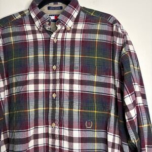 Tommy Hilfiger Mens Medium Plaid Corduroy‎ Button Down Shirt Long Sleeve